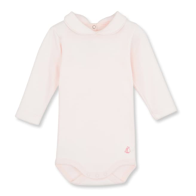 Petit Bateau Pale Pink Long Sleeve Sailboat Cotton Bodysuit