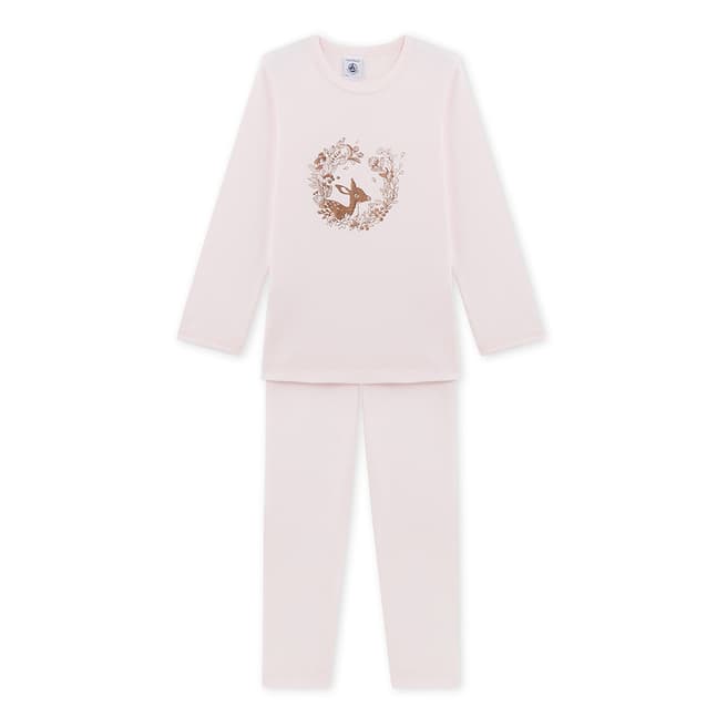 Petit Bateau Pastel Pink Silkscreen Deer Cotton Pyjamas