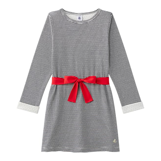 Petit Bateau Midnight/Red/Beige Milleraies Stripe Cotton Dress