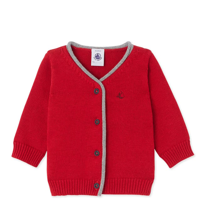 Petit Bateau Red Cotton Wool Blend Knit Cardigan