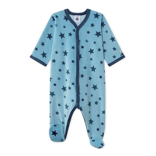 Petit Bateau Sky Blue Star Print Cotton Blend Sleepsuit