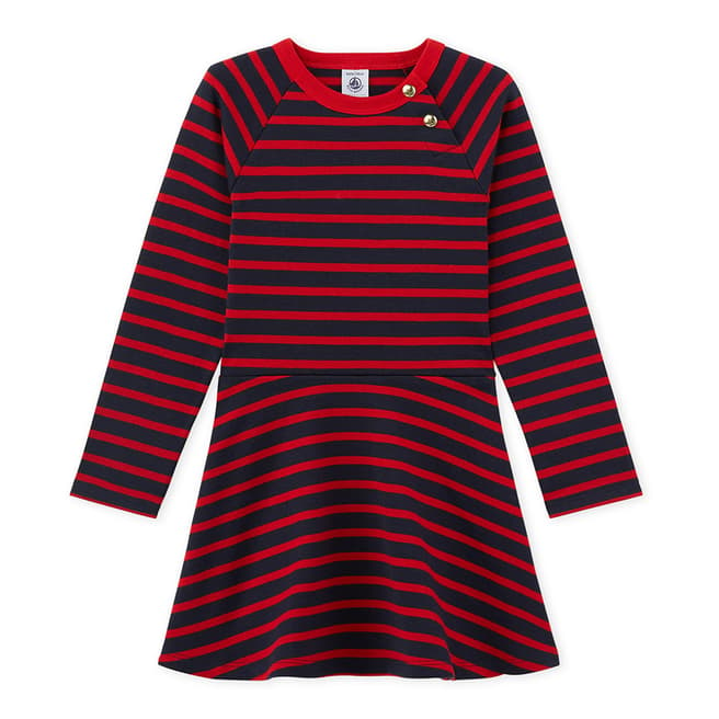 Petit Bateau Red/Navy Striped Cotton Dress