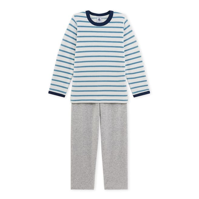 Petit Bateau Sky Blue/Grey Sailor Stripe Cotton Blend Pyjamas