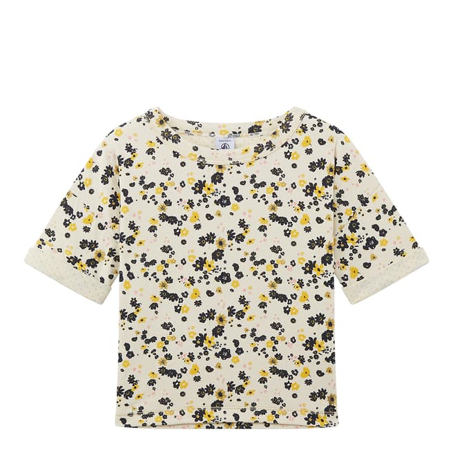 Petit Bateau Beige/Yellow Floral Printed Cotton T-Shirt