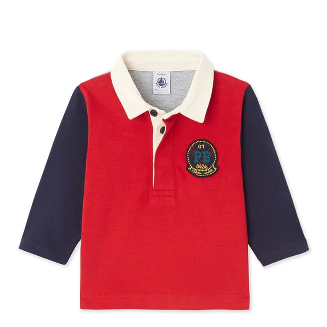 Petit Bateau Red/Navy Colourblock Cotton Polo Shirt