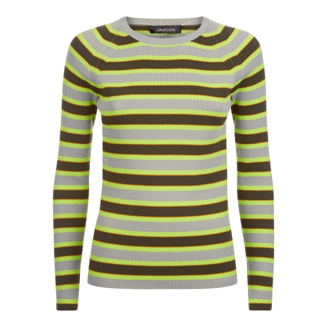 Jaeger Grey/Green/Multi Striped Ribbed Sweater
