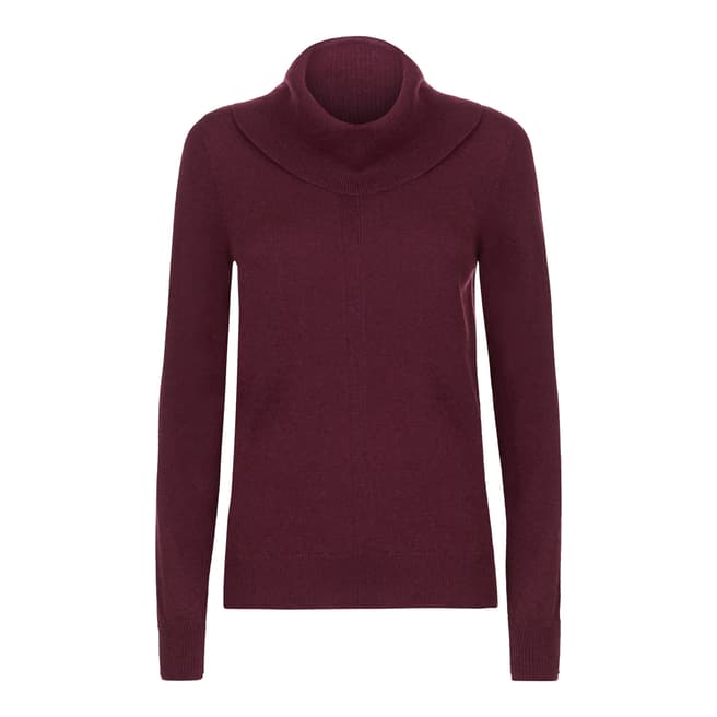 Jaeger Red Wool Cashmere Double Trim Cowl Neck Jumper