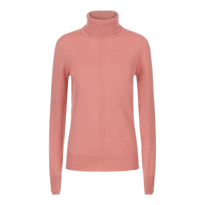 Jaeger Pink Wool Cashmere Double Trim Roll Neck Jumper