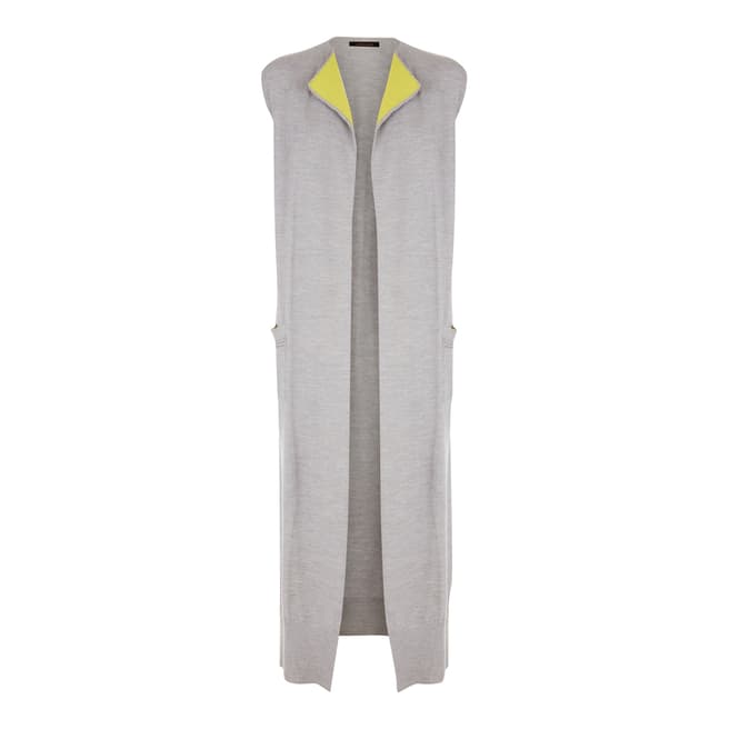 Jaeger Grey/Green Rib Detail Longline Wool Gilet