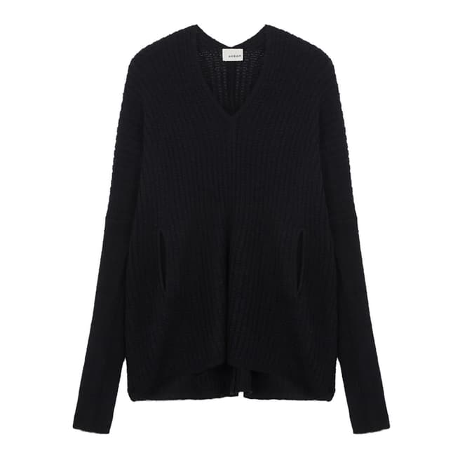 Rodier Black Oversize Thick Ribbed Wool Blend Jumper