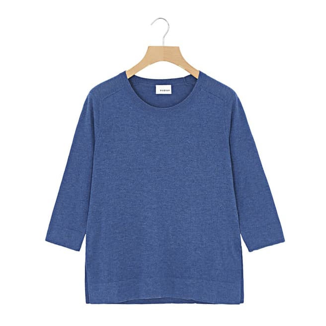 Rodier Blue Cropped Sleeves Wool/Silk/Cashmere Blend Jumper