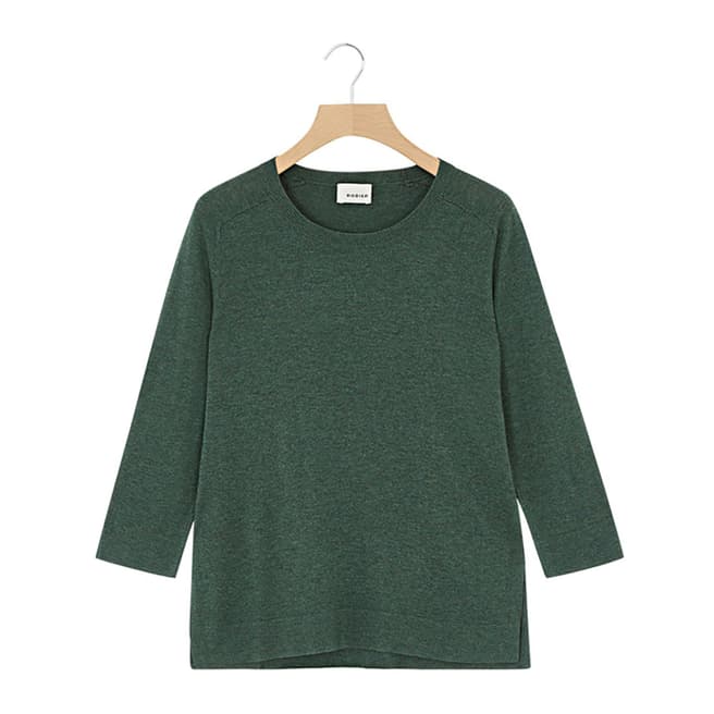 Rodier Green Cropped Sleeves Wool/Silk/Cashmere Blend Jumper