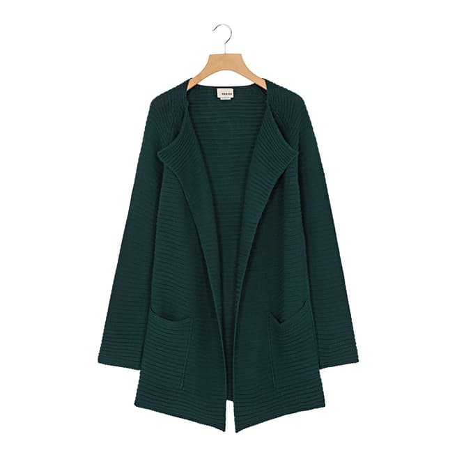 Rodier Spruce Green Long Ribbed Wool Blend Cardigan