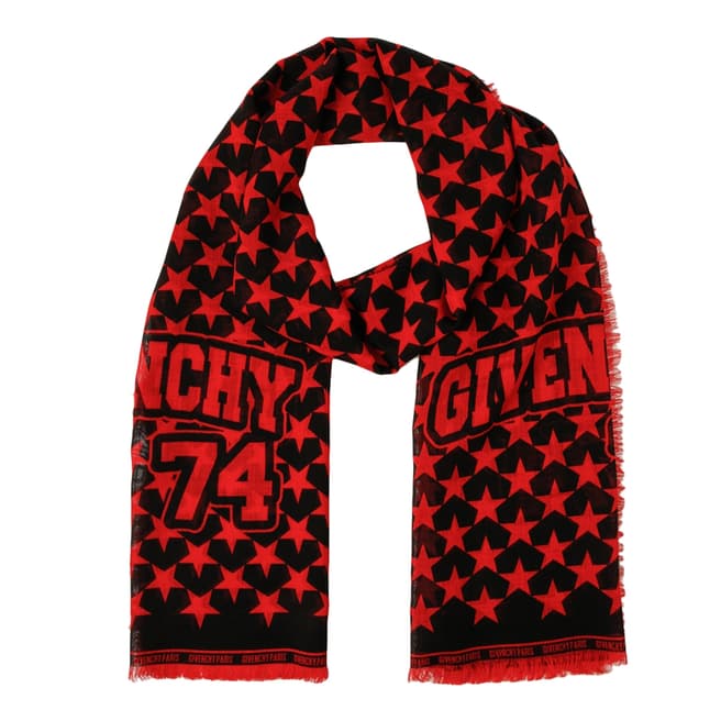 Givenchy Red And Black Red Stars Scarf