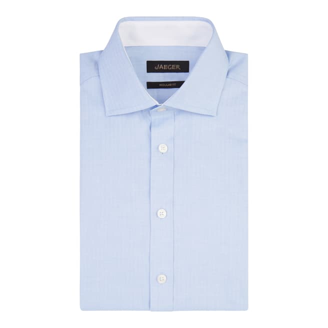 Jaeger Blue Herringbone Regular Cotton Shirt