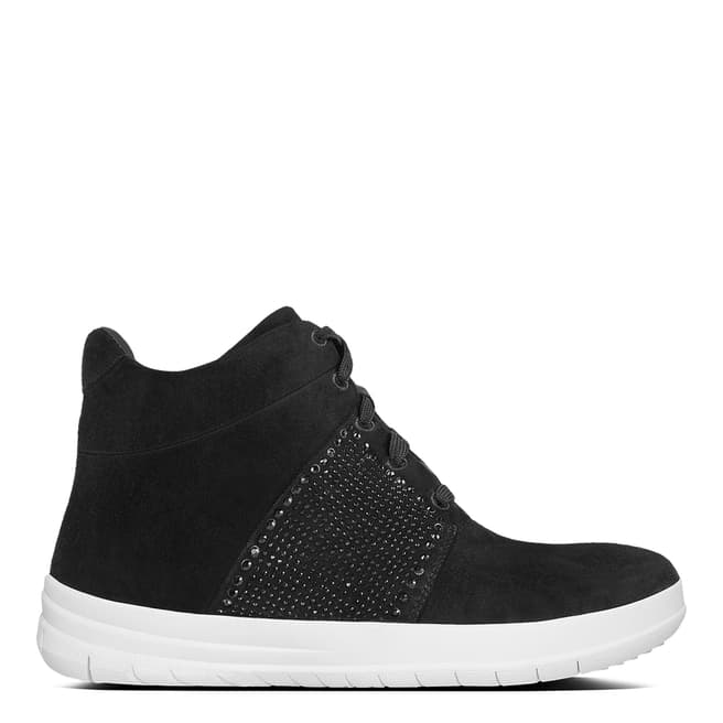 FitFlop Womens Black Suede Sporty Pop X Crystal High Top Sneakers