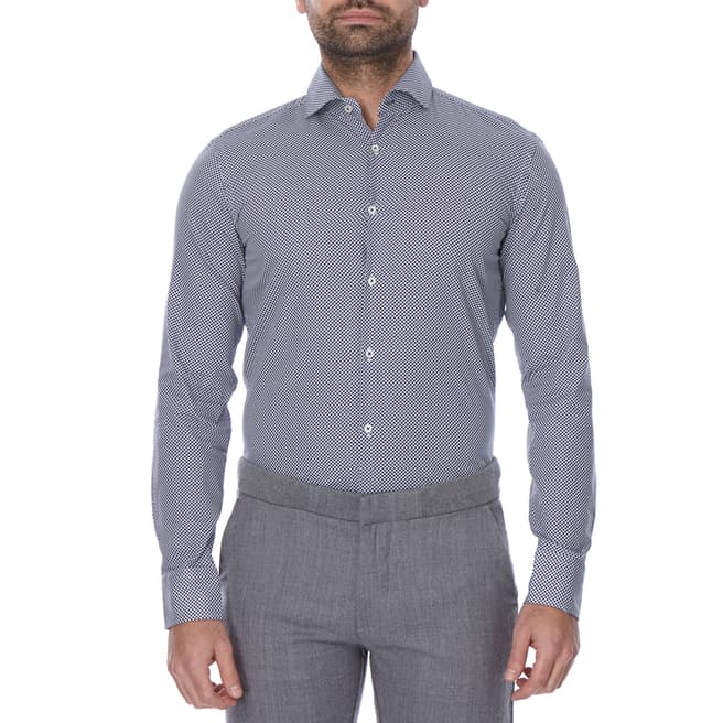 Boss by Hugo Boss Navy/Pale Grey Micro Print Slim Fit Cotton Jaser Shirt