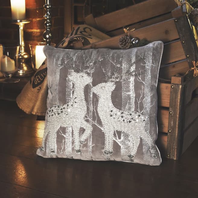 Gallery Living Silver Woodland Reindeers Cushion 40x40cm