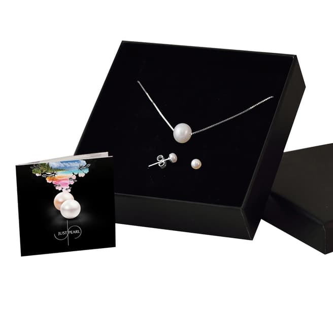 Just Pearl White Pearl Necklace and Earring Set