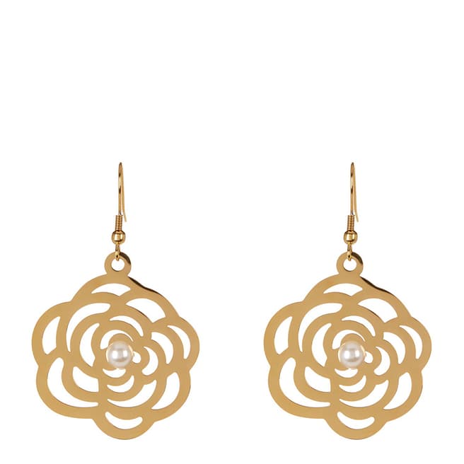 White label by Liv Oliver Gold Rose and Pearl Drop Earrings