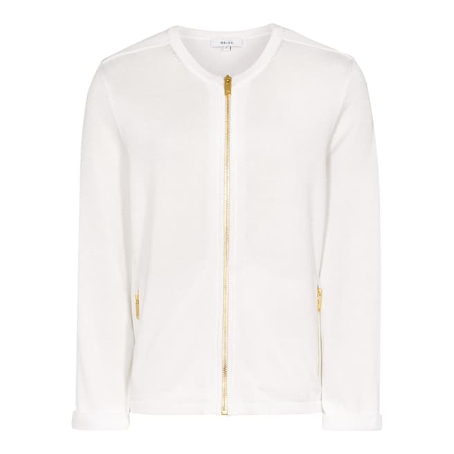 Reiss White Zipped Cotton Blend Mildred Cardigan