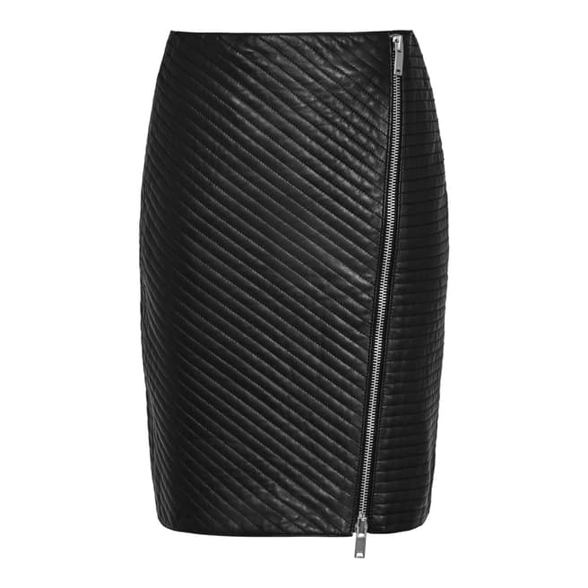 Reiss Black Quilted Leather Azure Skirt