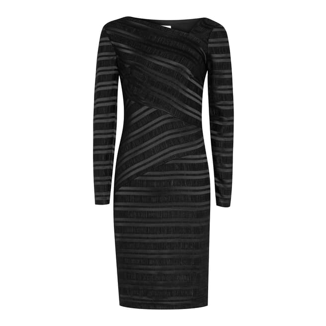 Reiss Black Stripe Texture Ailette Dress