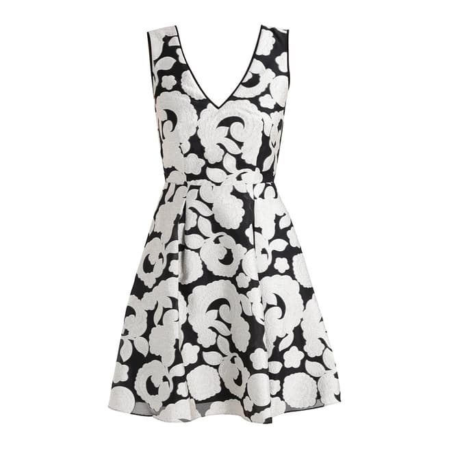 Reiss Black/White Fit and Flare Miriah Dress