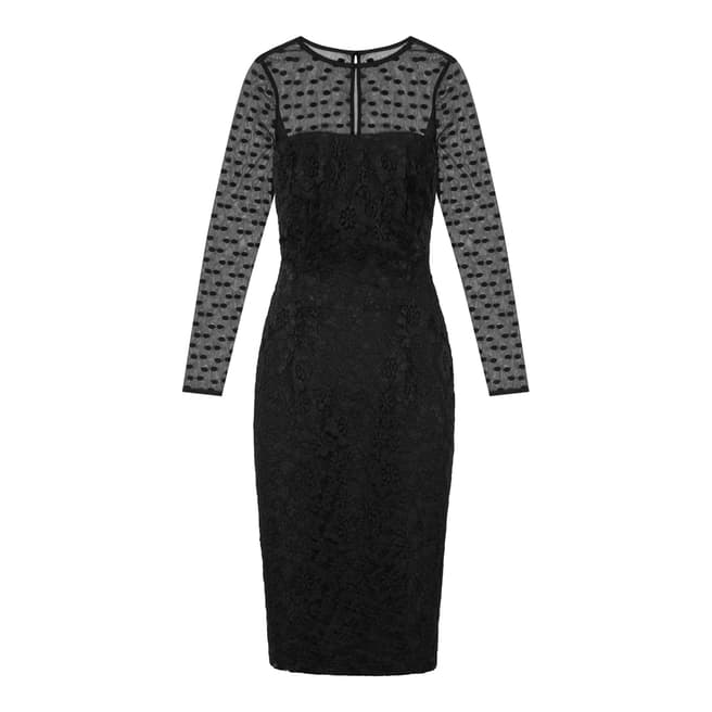 Reiss Black Lace and Spotted Mesh Diana Dress