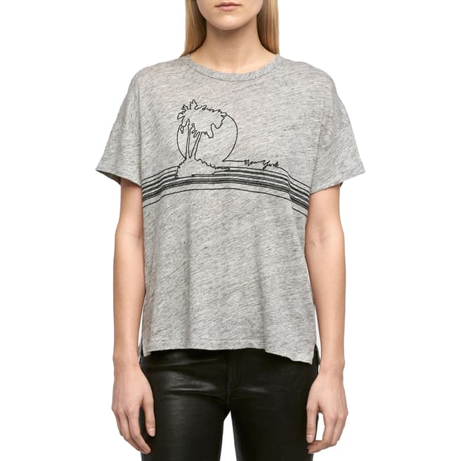 Rag & Bone Women's Grey Palm Embroidered Linen T-Shirt