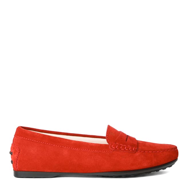 Tod's Ladies Red Orange Suede City Gommino Suede Loafer