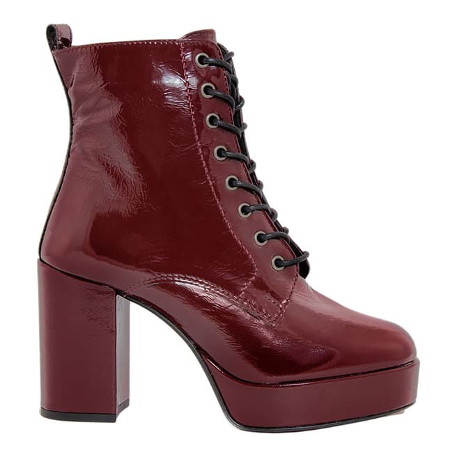 Gusto Bordo Patent Naplak Heel Lace Up Ankle Boots