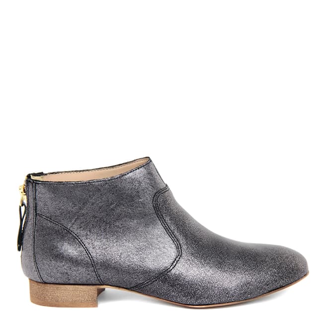 Eye Grey Leather Velour Metal Flat Ankle Boots