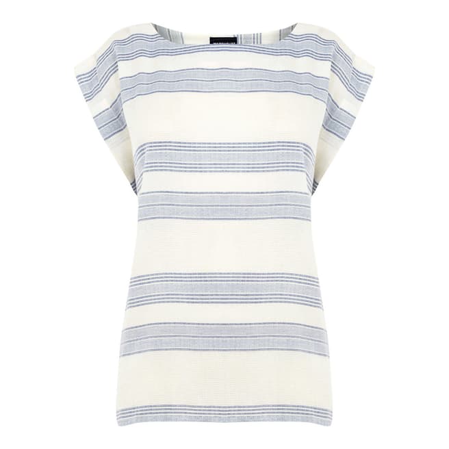 Warehouse Neutral Stripe Textured Stripe Cotton T-Shirt