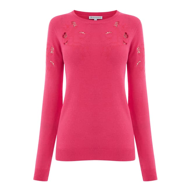 Warehouse Bright Pink Floral Embroidered Jumper