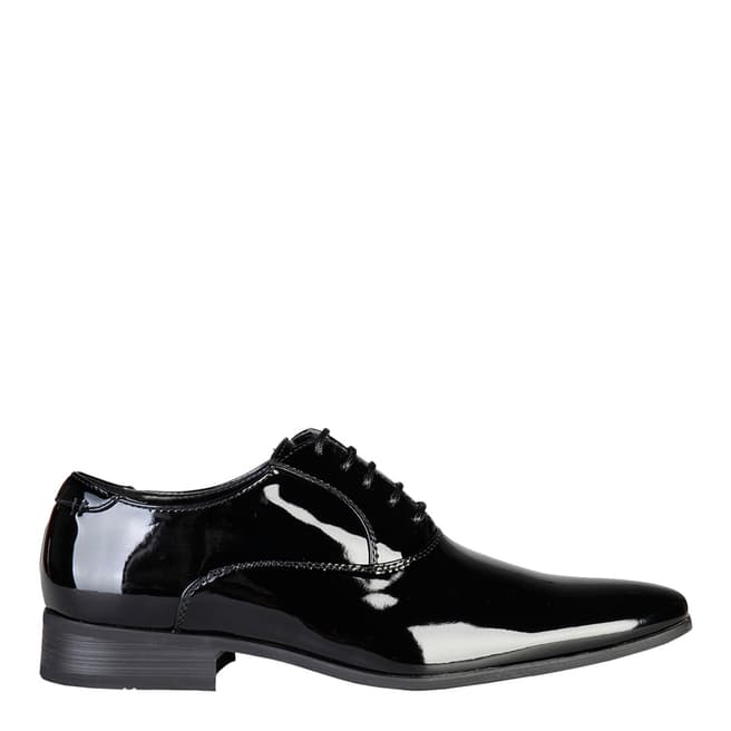  Men's Black Leather Patent Almond Toe Derby Shoes