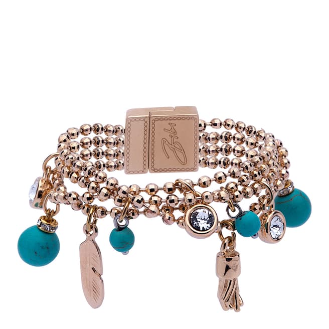 BiBi Bijoux Gold/Turquoise Layered Charm Bracelet