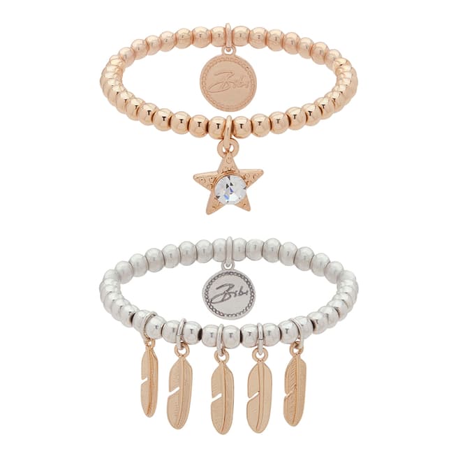 BiBi Bijoux Silver/Rose Gold feather Charm Bracelet set