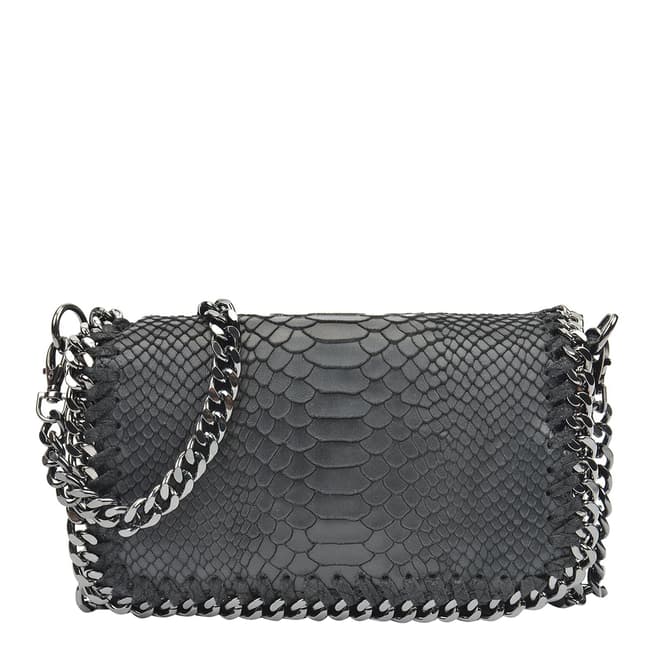 Luisa Vannini Black Textured Leather Chain Shoulder Bag