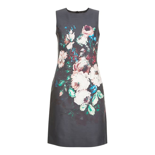 Hobbs London Black/Multi Wool Silk Painted Blooms Dress