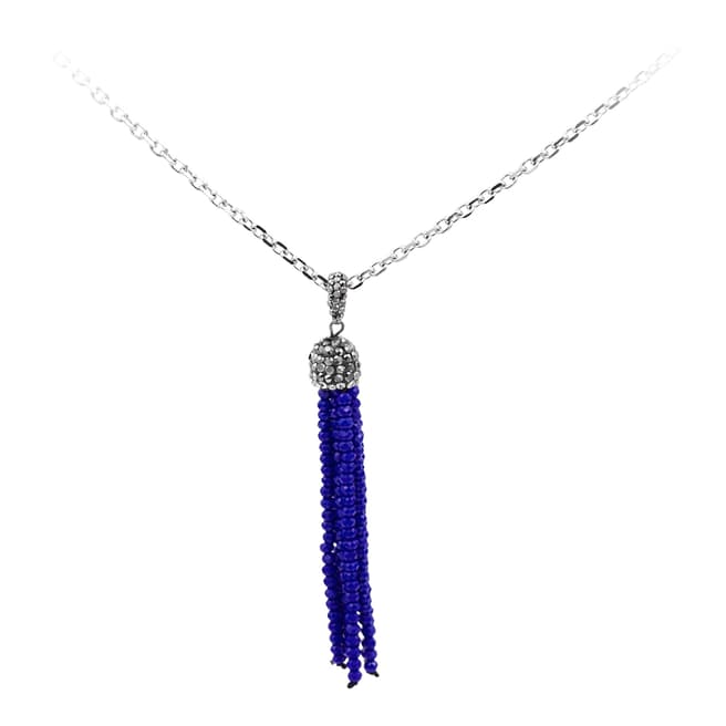 Alexa by Liv Oliver Silver/Blue Onyx Zirconia Gemstone Tassel Necklace