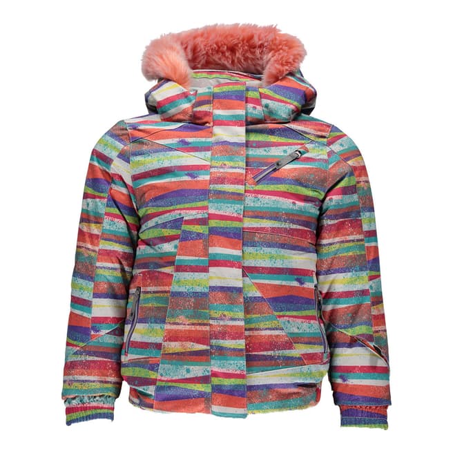Spyder Girl's Multi Splatter Print Faux Fur Hooded Jacket