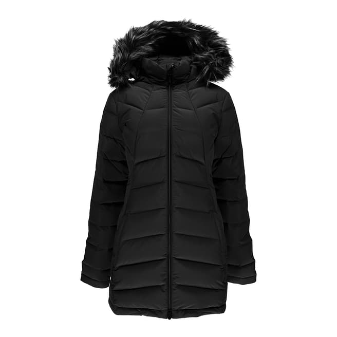 Spyder Women's Black Syrround Long Faux Fur Down Coat