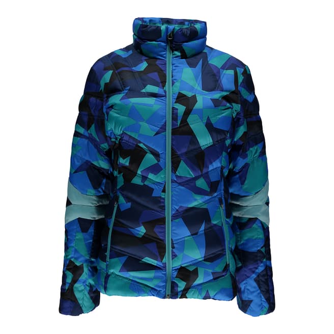 Spyder Womens Blue Camo Print Geared Synthetic Down Jacket