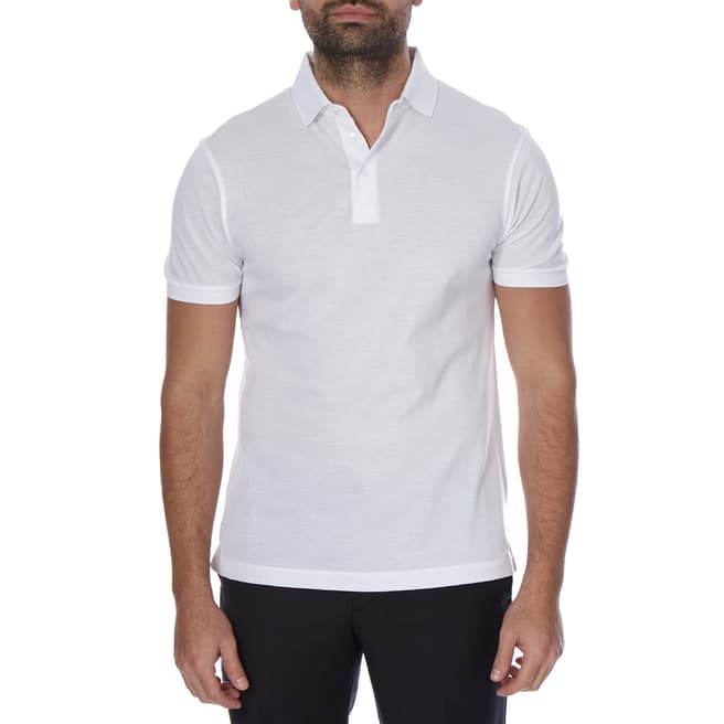 Hackett London White Short Sleeve Slim Fit Cotton Polo Neck Top