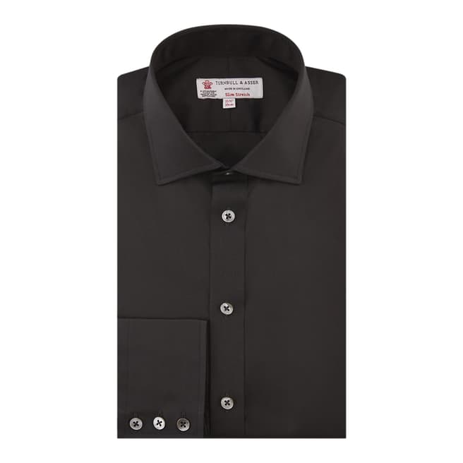 Turnbull & Asser Black Slim Fit Cut Away Collar Button Cuff Stretch Cotton Shirt