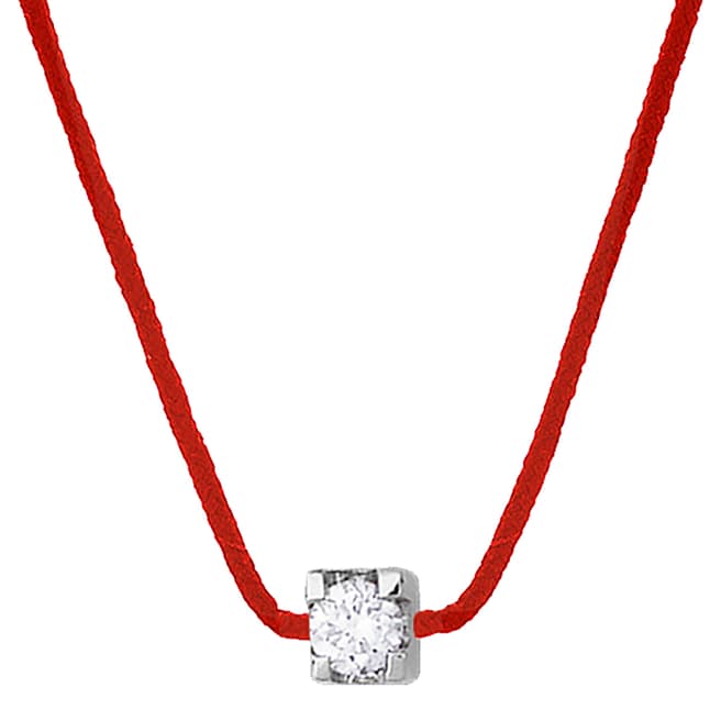 Only You Red Nylon String Diamond Silver Necklace 0.05Cts
