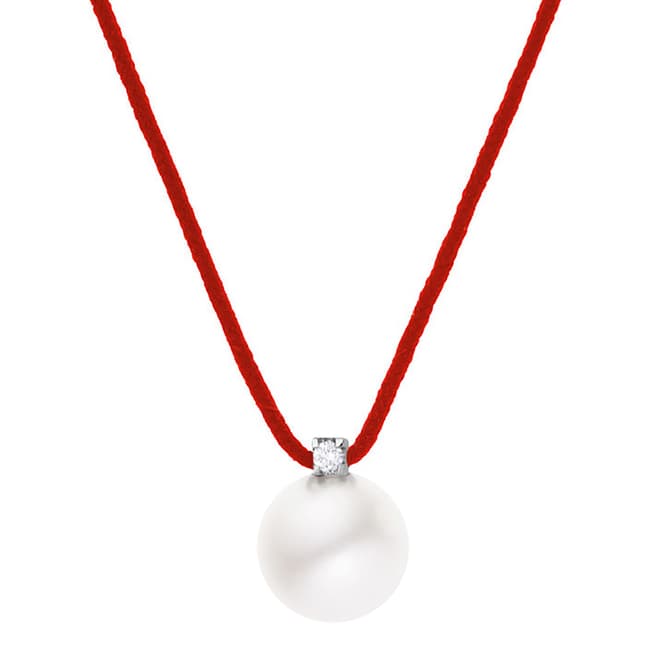 Only You Red Diamond Freshwater Pearl Silver Necklace 0.05Cts