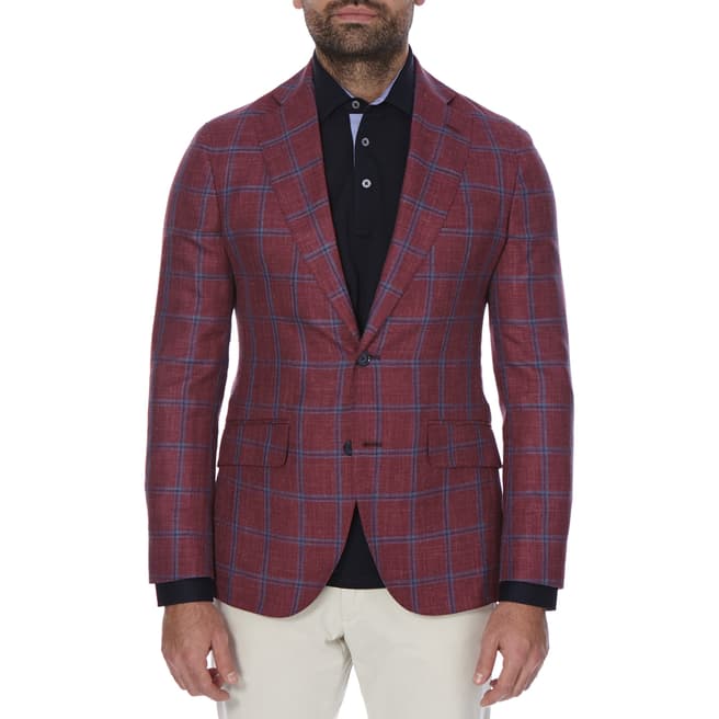 Hackett London Red/Blue Contrast Windowpane Wool Blend Jacket