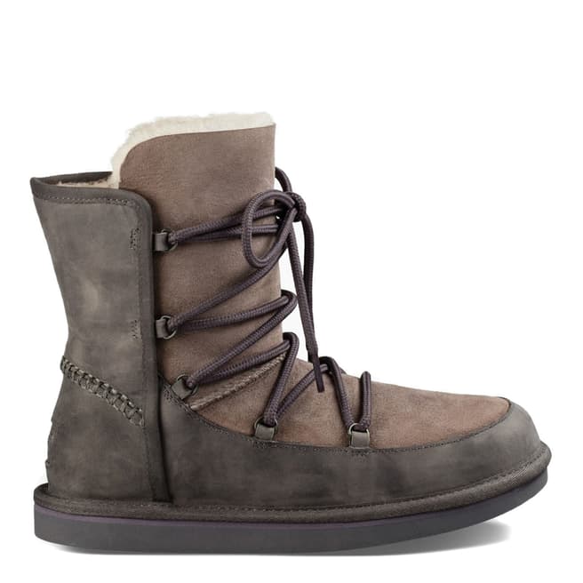 UGG Womens Grey Leather Lodge Boots